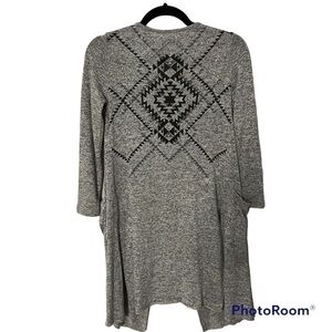 GRAY Southwestern Tex Mex themed cardigan duster sweater can be worn 2 ways, M.